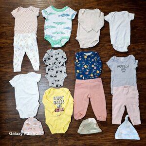 Assorted Baby Onesies & Pants Set 0-3 Months By Cloud Island Carters & Lullaby C